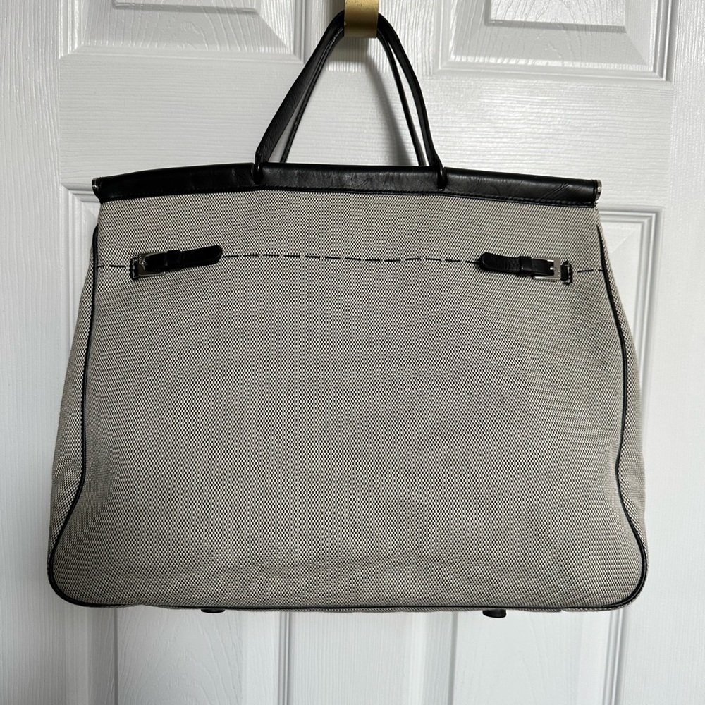 Black & Cream Women’s Tote Bag - Classic Canvas and Leather